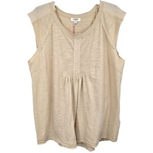 NWT Umgee Large Folklore Tunic Sleeveless Beige Crochet Shoulders Flowy Top